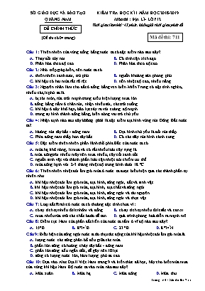Đề kiểm tra học kì I môn Địa lý Lớp 12 - Mã đề 711 - Năm học 2018-2019 - Sở giáo dục và đào tạo Quảng Nam